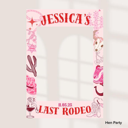 Personalised Printed Rodeo Selfie Frame: Pink Cowgirl Party Photo Prop Hen Party/ Birthday - Customise Name & Date - 3 Design Options