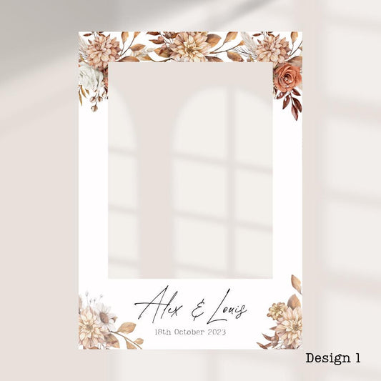Personalised Autumn/ Fall Wedding Printed Selfie Frame: 8 Autumnal Designs - Photo Booth Prop - Customise Names & Date - Fall Wedding Decor