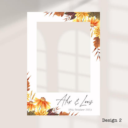 Personalised Autumn/ Fall Wedding Printed Selfie Frame: 8 Autumnal Designs - Photo Booth Prop - Customise Names & Date - Fall Wedding Decor