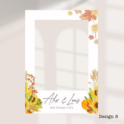 Personalised Autumn/ Fall Wedding Printed Selfie Frame: 8 Autumnal Designs - Photo Booth Prop - Customise Names & Date - Fall Wedding Decor