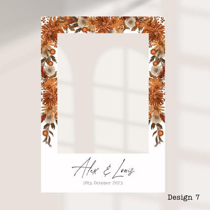 Personalised Autumn/ Fall Wedding Printed Selfie Frame: 8 Autumnal Designs - Photo Booth Prop - Customise Names & Date - Fall Wedding Decor