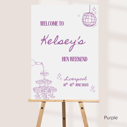 Personalised Printed Hen Party Welcome Sign: Disco Ball Champagne Design