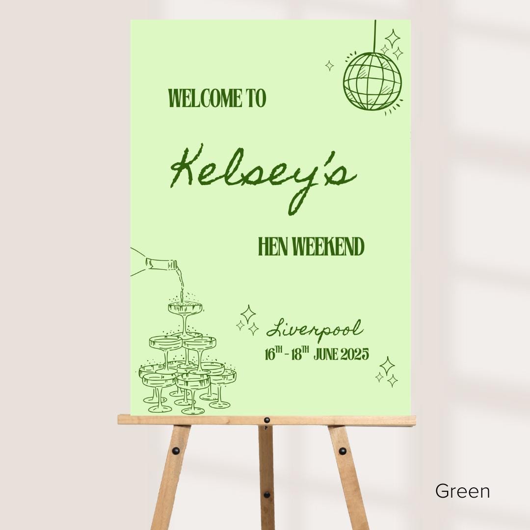 Personalised Printed Hen Party Welcome Sign: Disco Ball Champagne Design