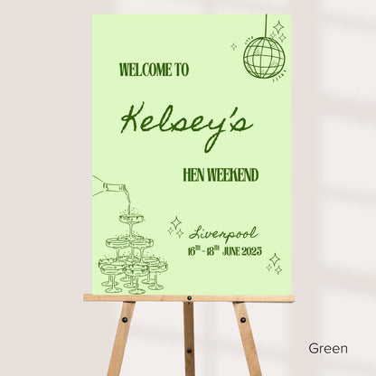 Personalised Printed Hen Party Welcome Sign: Disco Ball Champagne Design