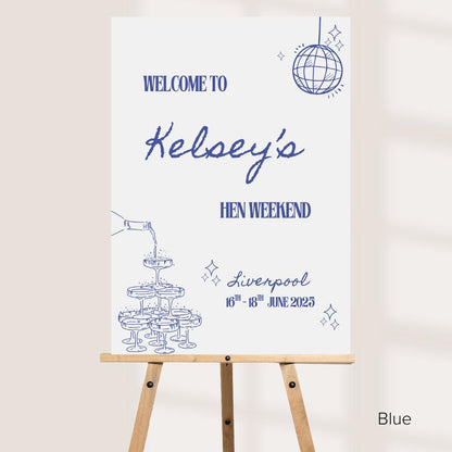 Personalised Printed Hen Party Welcome Sign: Disco Ball Champagne Design