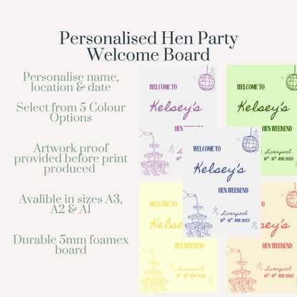 Personalised Printed Hen Party Welcome Sign: Disco Ball Champagne Design