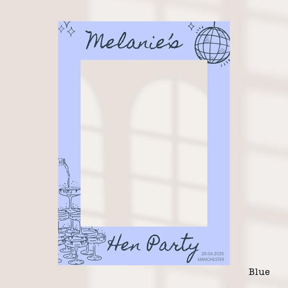 Personalised Hen Party Printed Selfie Frame: Disco Ball Champagne Tower Design - Customise Name, Venue & Date - Various Colour Options