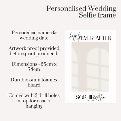 Personalised Printed Wedding Selfie Frame: Minimalist Design - Photo Booth Prop - Custom Names & Date - Wedding Decor - Happily Ever After