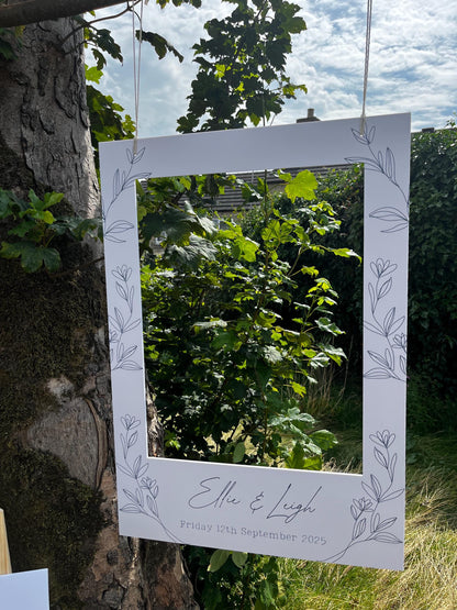 Personalised Printed Wedding Selfie Frame: Elegant Botanical Photo Prop
