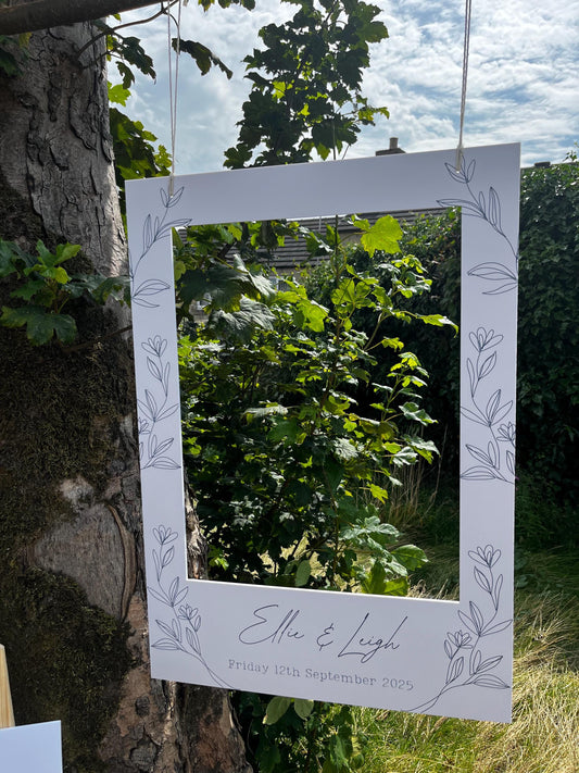 Personalised Printed Wedding Selfie Frame: Elegant Botanical Photo Prop