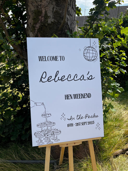 Personalised Printed Hen Party Welcome Sign: Disco Ball Champagne Design