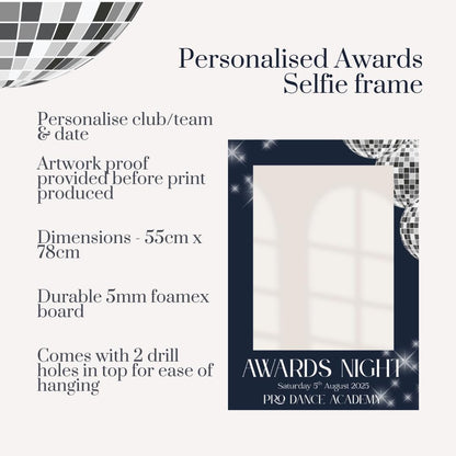 Personalised Awards Night Selfie Frame | Custom Club Awards Night Photo Prop | Disco Theme Presentation Night Frame | 55x78cm Foamex Board