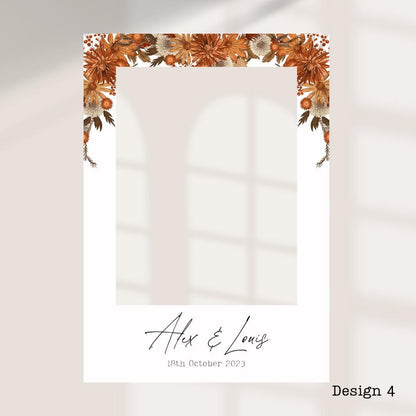 Personalised Autumn/ Fall Wedding Printed Selfie Frame: 8 Autumnal Designs - Photo Booth Prop - Customise Names & Date - Fall Wedding Decor