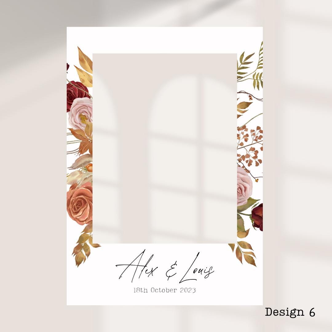 Personalised Autumn/ Fall Wedding Printed Selfie Frame: 8 Autumnal Designs - Photo Booth Prop - Customise Names & Date - Fall Wedding Decor