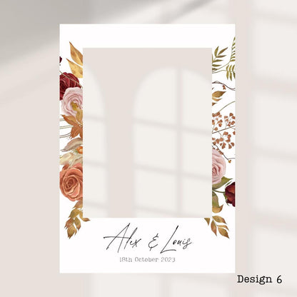 Personalised Autumn/ Fall Wedding Printed Selfie Frame: 8 Autumnal Designs - Photo Booth Prop - Customise Names & Date - Fall Wedding Decor