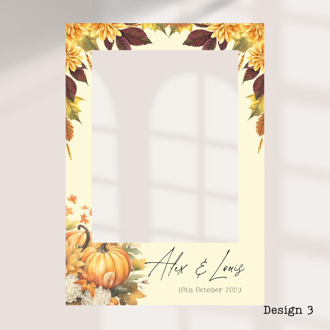 Personalised Autumn/ Fall Wedding Printed Selfie Frame: 8 Autumnal Designs - Photo Booth Prop - Customise Names & Date - Fall Wedding Decor