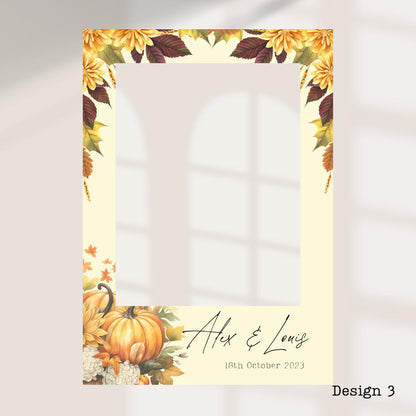 Personalised Autumn/ Fall Wedding Printed Selfie Frame: 8 Autumnal Designs - Photo Booth Prop - Customise Names & Date - Fall Wedding Decor