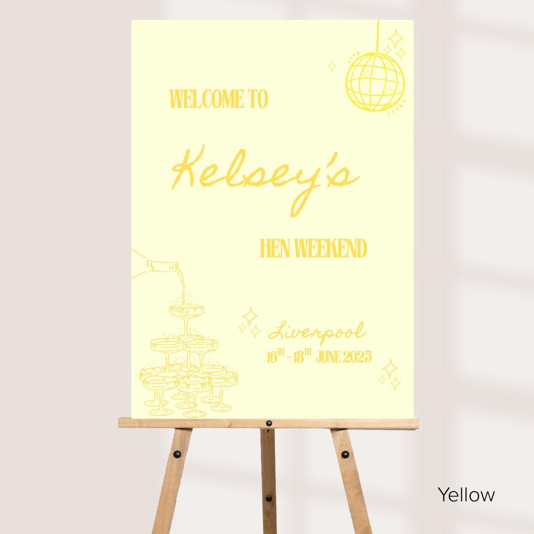 Personalised Printed Hen Party Welcome Sign: Disco Ball Champagne Design