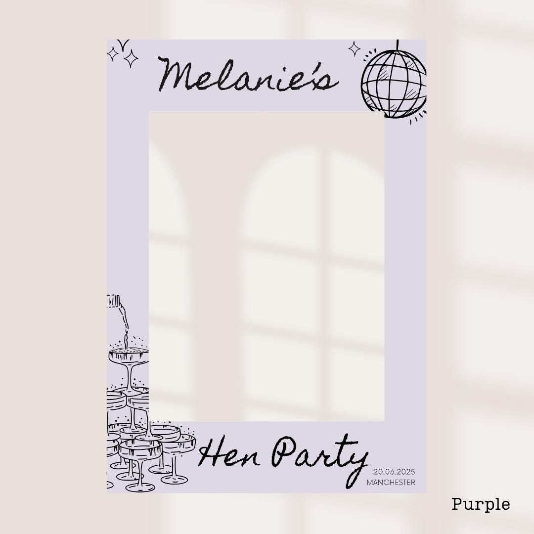 Personalised Hen Party Printed Selfie Frame: Disco Ball Champagne Tower Design - Customise Name, Venue & Date - Various Colour Options