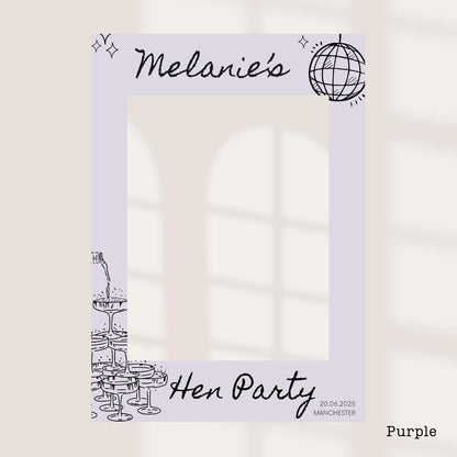 Personalised Hen Party Printed Selfie Frame: Disco Ball Champagne Tower Design - Customise Name, Venue & Date - Various Colour Options