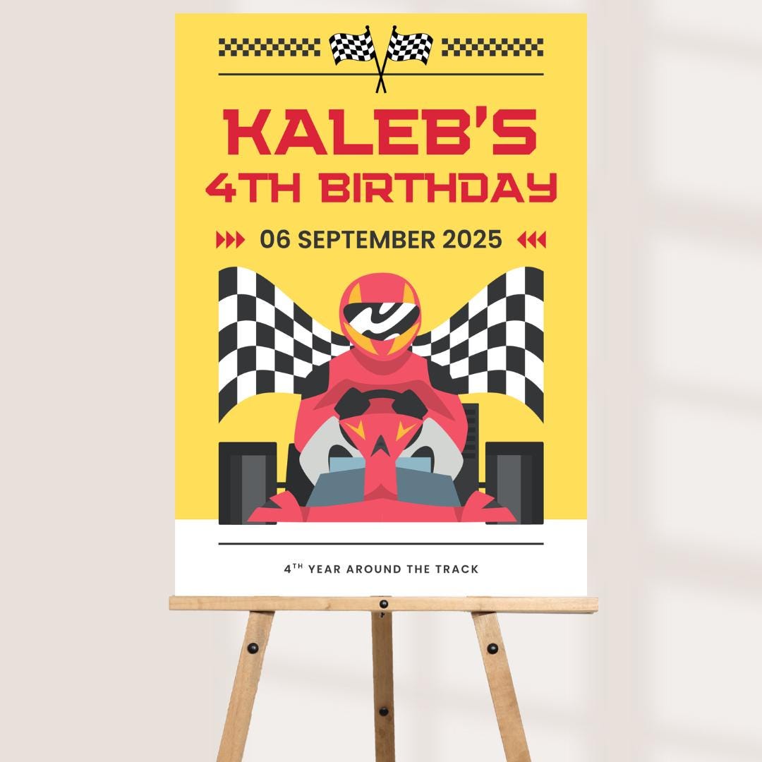 Personalised Racing Car Birthday Welcome Sign: Custom Party Decor