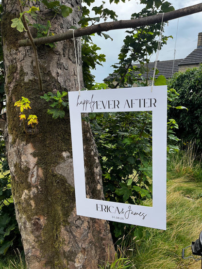 Personalised Printed Wedding Selfie Frame: Minimalist Design - Photo Booth Prop - Custom Names & Date - Wedding Decor - Happily Ever After