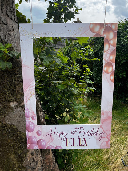 Personalised Printed Birthday Selfie Frame: Custom Name & Age, Balloon Design Photo Prop