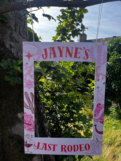Personalised Printed Rodeo Selfie Frame: Pink Cowgirl Party Photo Prop Hen Party/ Birthday - Customise Name & Date - 3 Design Options