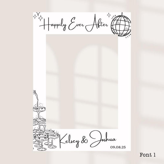 Personalised Printed Wedding Selfie Frame: Disco Ball Champagne Tower Design