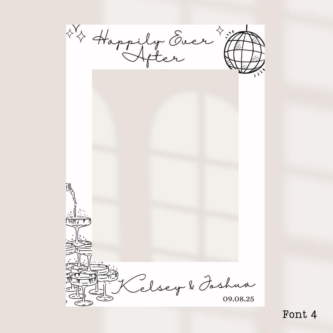 Personalised Printed Wedding Selfie Frame: Disco Ball Champagne Tower Design