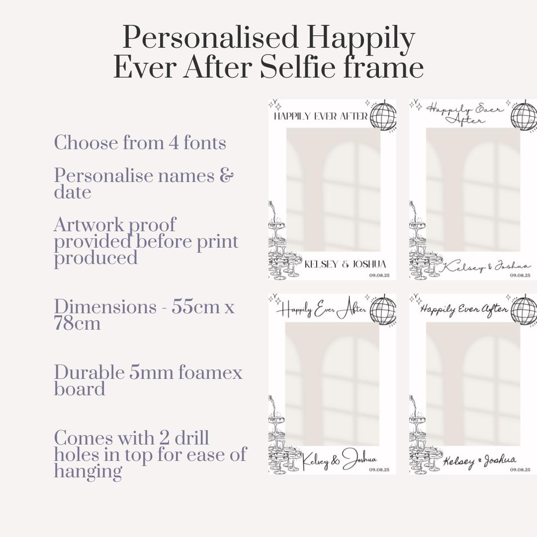 Personalised Printed Wedding Selfie Frame: Disco Ball Champagne Tower Design