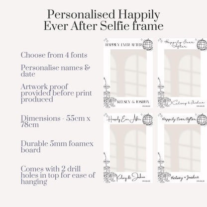 Personalised Printed Wedding Selfie Frame: Disco Ball Champagne Tower Design