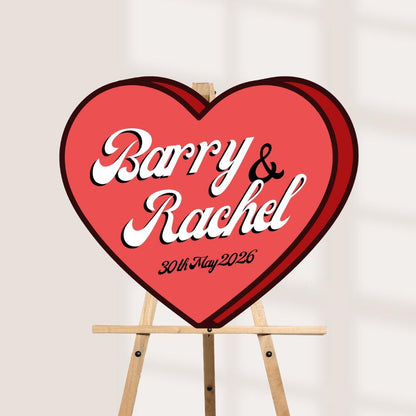 Personalised Retro Heart Wedding/Engagement Welcome Sign: Custom Names & Date - Various Sizes Available