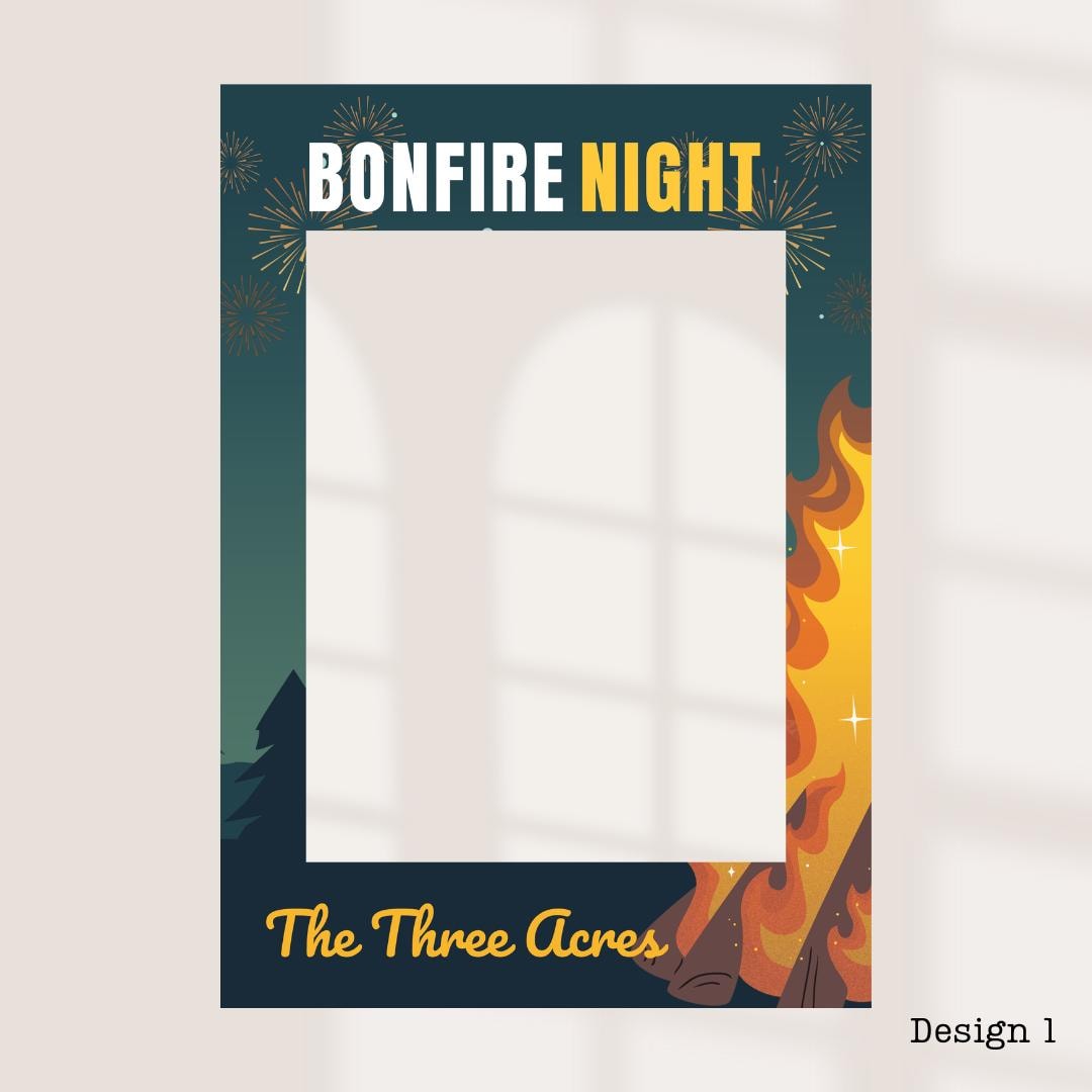 Personalised Bonfire Night Selfie Frame | Fireworks Party Photo Booth Prop | Custom Location & Date | Guy Fawkes Night Decoration