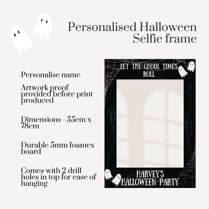 Personalised Printed Halloween Selfie Frame | Ghost Party Photo Booth Prop | Custom Name Halloween Decoration | Spooky Cobweb Selfie Board |