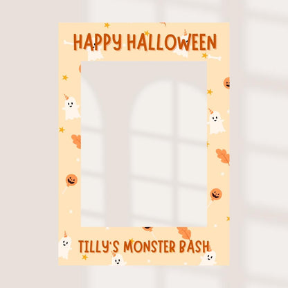 Personalised Printed Cute Halloween Selfie Frame | Kids Monster Bash Photo Booth Prop | Custom Name Ghost & Pumpkin Halloween Party Decor