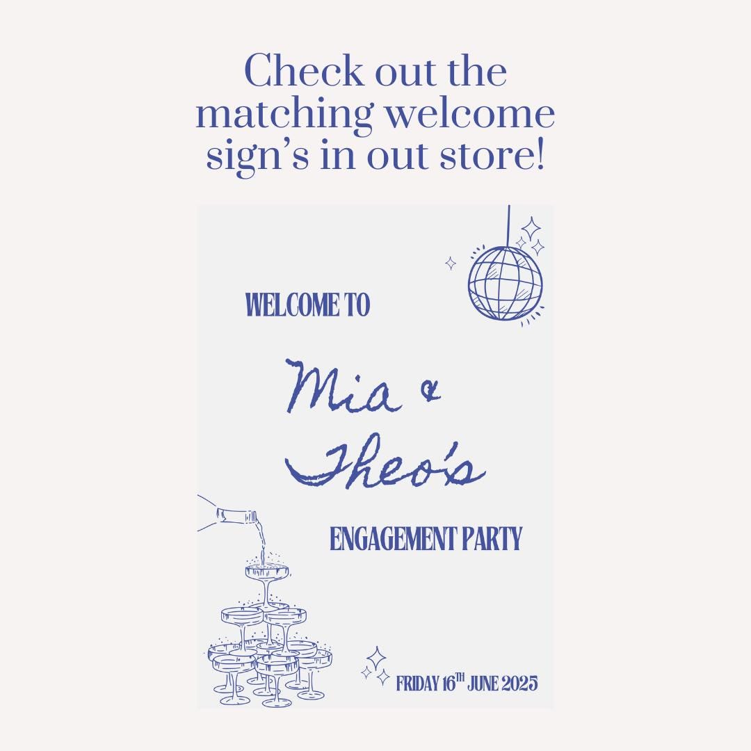 Printed Personalised Engagement Party Selfie Frame – Disco Ball & Champagne Tower Design – Custom Names – 55x78cm – Foamex Photo Prop