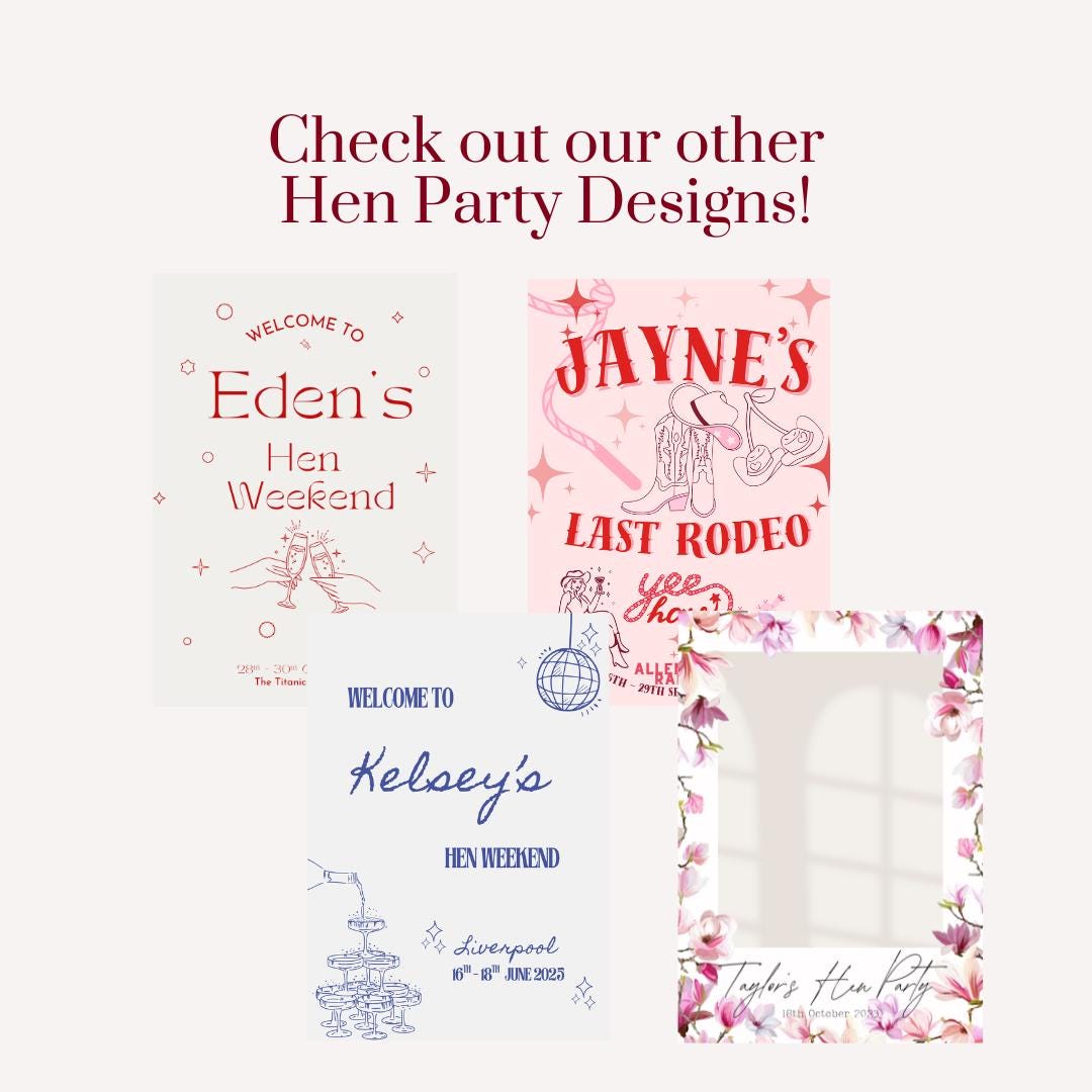Personalised Hen Party Welcome Sign | Cherry Hen Weekend Sign | Custom Name, Date & Location | Hen Do Decoration | A3, A2, A1 Printed Board