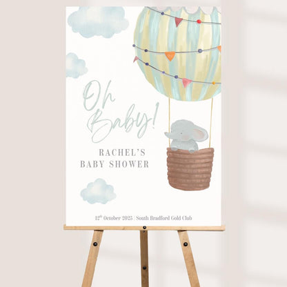 Personalised Baby Shower Welcome Sign | Hot Air Balloon Baby Shower Decoration | Gender Neutral Baby Shower Board | Custom Name & Date |