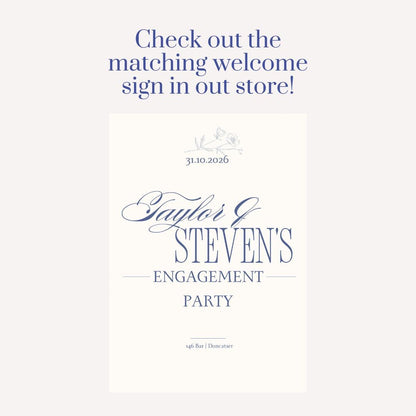 Personalised Engagement Party Selfie Frame | Custom Name, Date & Venue | Elegant Blue Floral Design | Engagement Party Photo Booth Prop