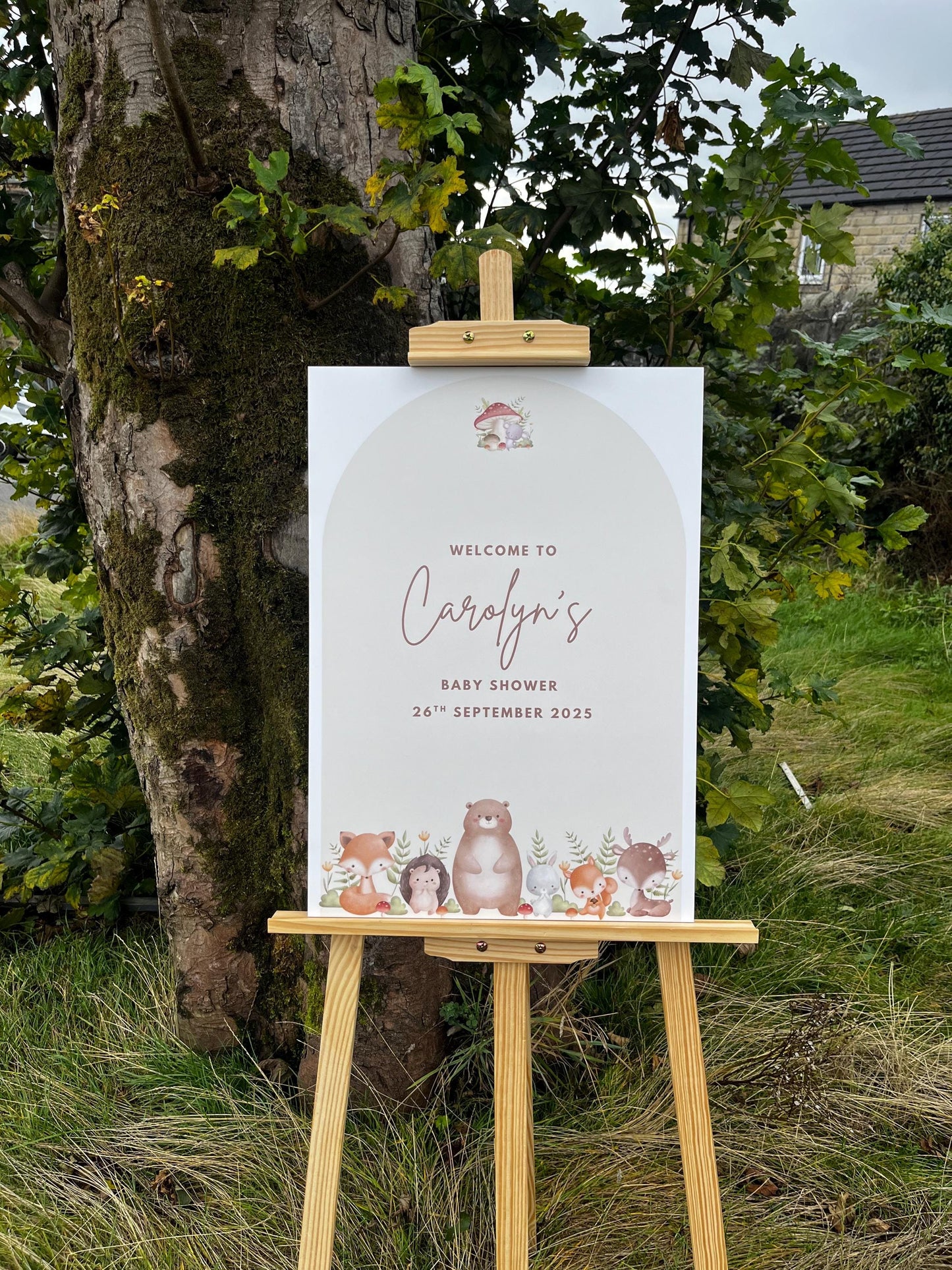 Personalised Printed Woodland Baby Shower Welcome Sign: Forest Animals, Custom Foam Board