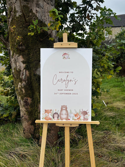 Personalised Printed Woodland Baby Shower Welcome Sign: Forest Animals, Custom Foam Board