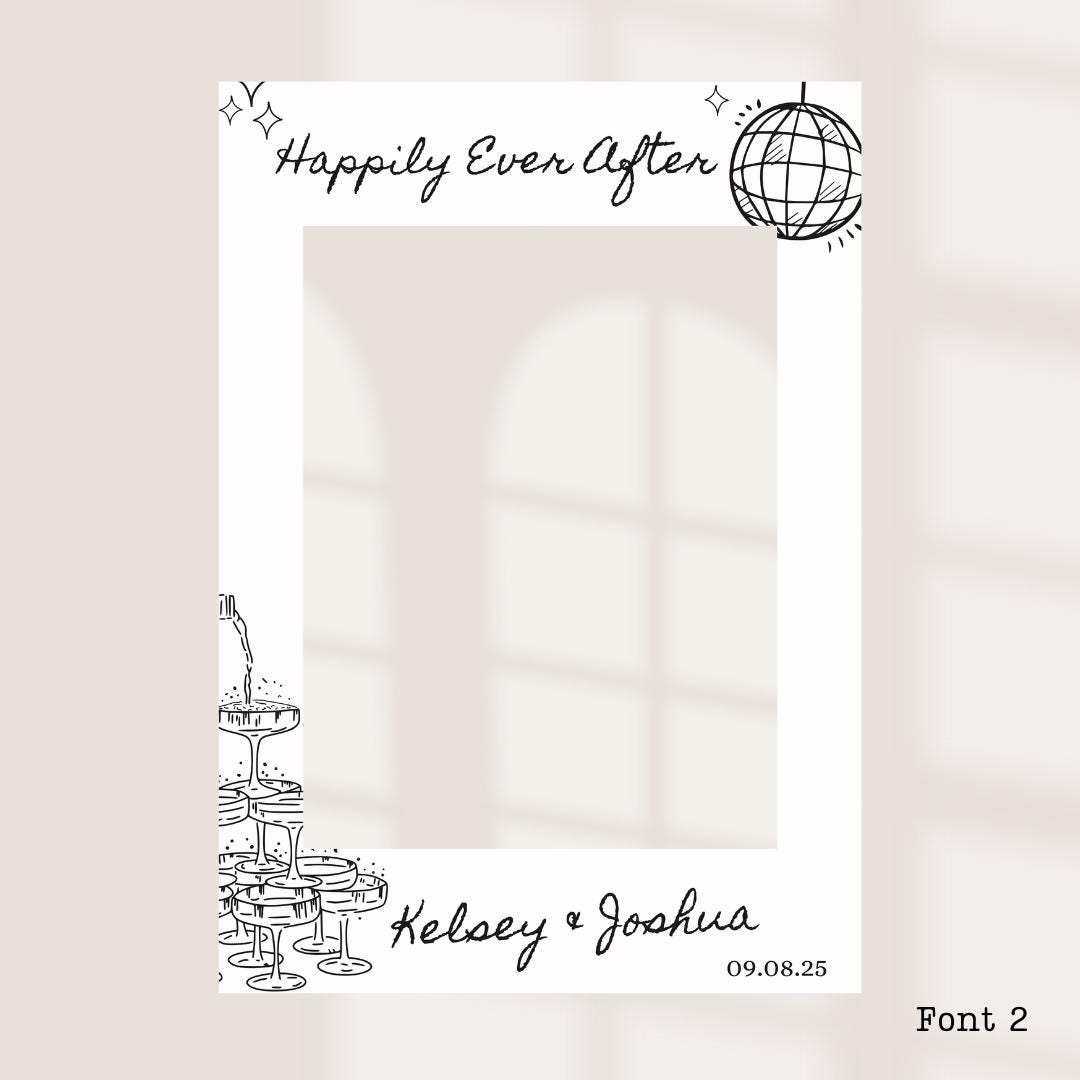 Personalised Printed Wedding Selfie Frame: Disco Ball Champagne Tower Design