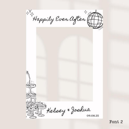 Personalised Printed Wedding Selfie Frame: Disco Ball Champagne Tower Design