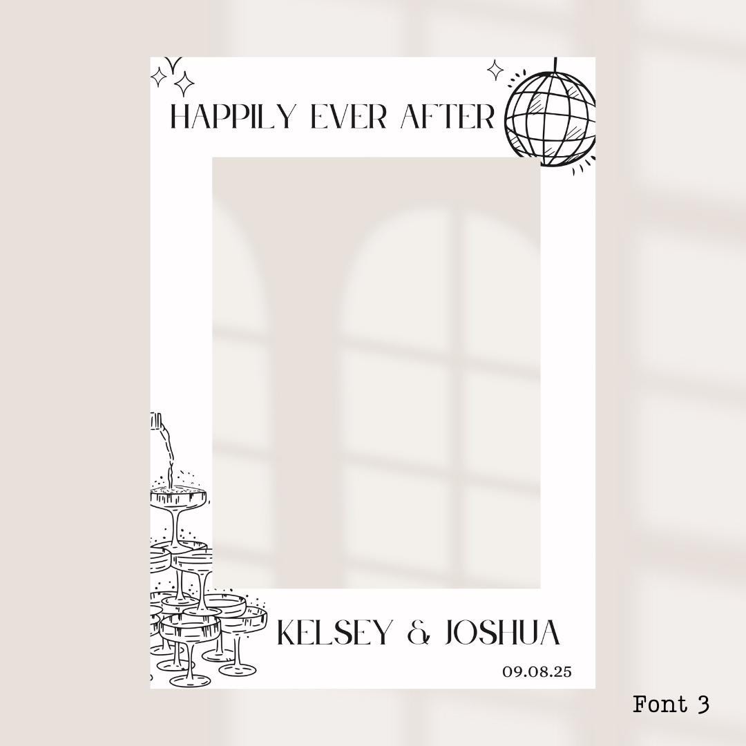 Personalised Printed Wedding Selfie Frame: Disco Ball Champagne Tower Design