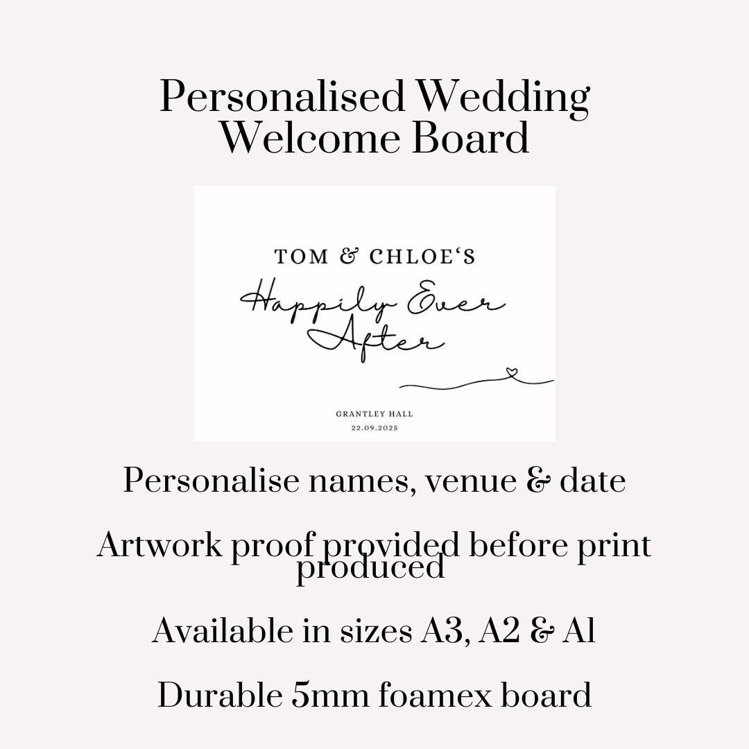 Personalised Printed Wedding Welcome Sign: Minimalist Black & White Design