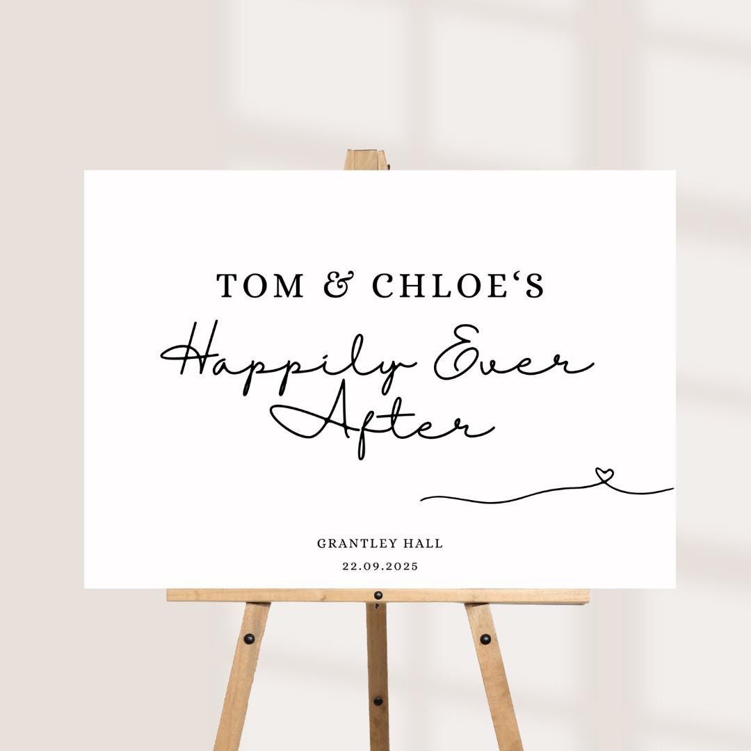 Personalised Printed Wedding Welcome Sign: Minimalist Black & White Design