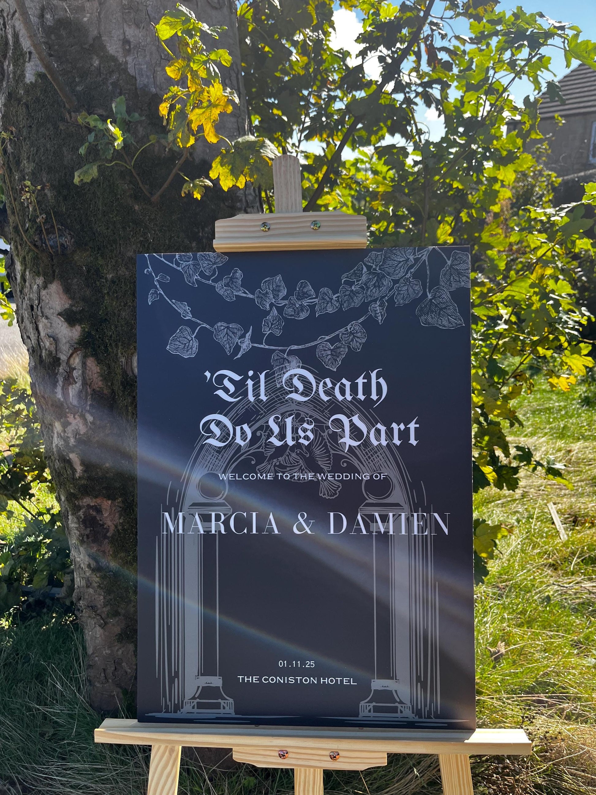 Printed alternative wedding board, til death do us part