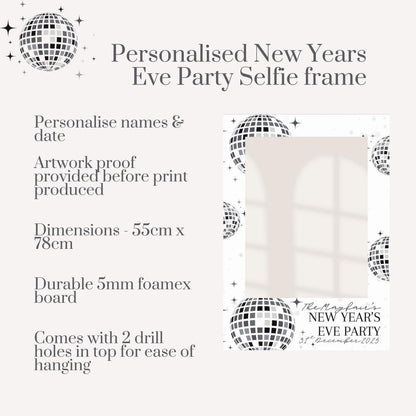 Personalised New Year’s Eve Party Selfie Frame | Custom Names & Date | Disco Ball NYE Photo Prop | Printed Foamex Board - NYE Party Decor