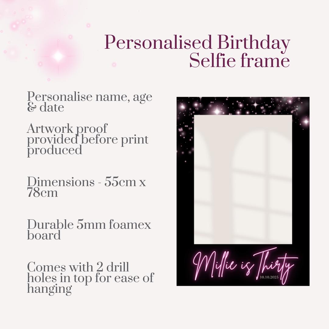 Personalised Neon Style Birthday Selfie Frame | Custom Party Photo Prop | Milestone Birthday Party Decoration | Black & Pink Design